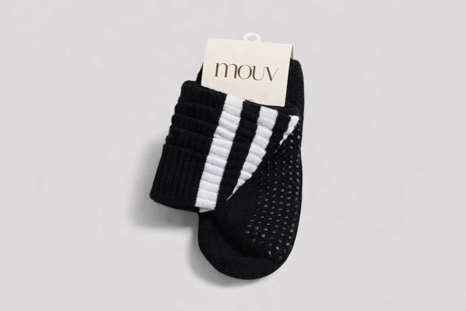 Mouv black slouch socks with Stripes