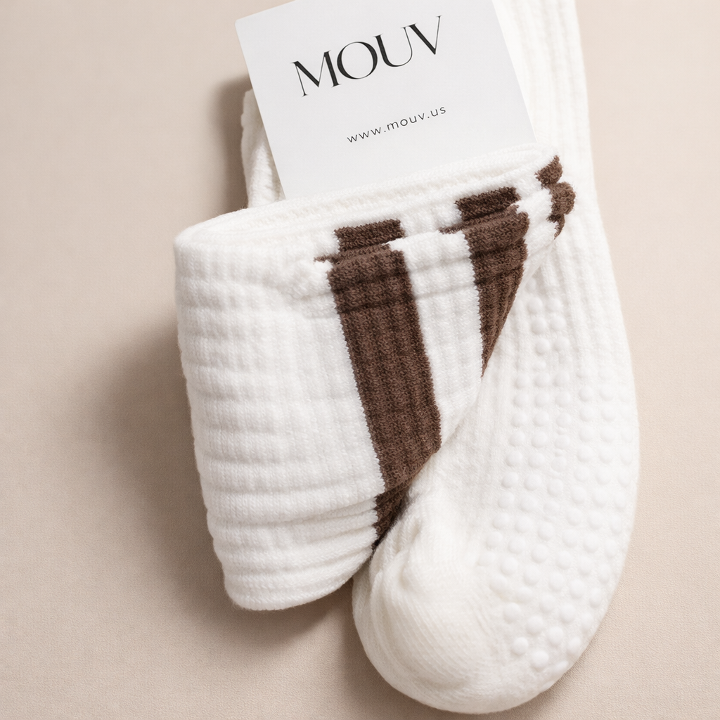 MOUV Grip Sock White / Cocoa Stripe